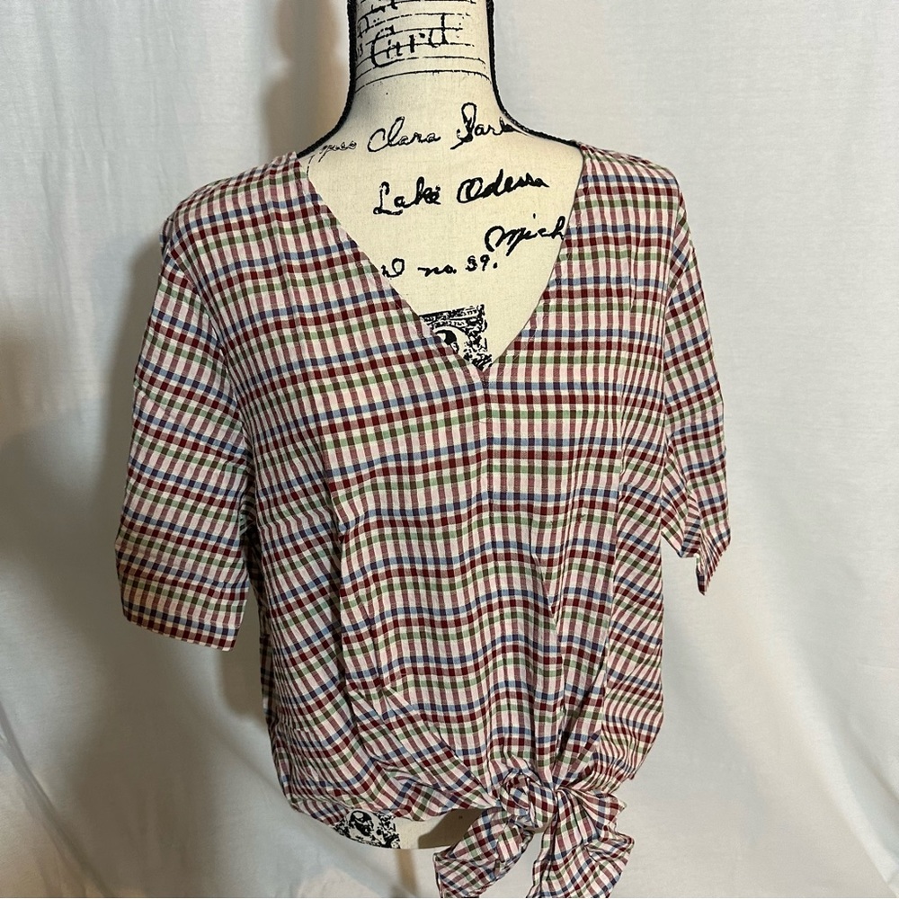 Madewell Gingham Knotted Blouse- NWT